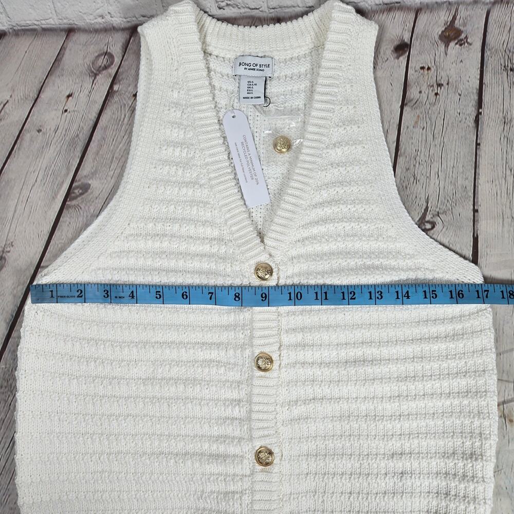 Song of Style by Aimee Song Cream Cable Knit Button Front V Neck Sweater Vest L - Picture 6 of 7